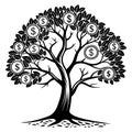 Black and white money tree with dollar signs and leaves Royalty Free Stock Photo