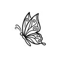 Line drawing of a butterfly with intricate swirling patterns on Royalty Free Stock Photo