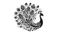 Stylized black and white peacock design featuring elaborate, fl Royalty Free Stock Photo