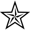 A stylized black and white star design with a double outline and sharp pointed edges isolated on transparent background Royalty Free Stock Photo