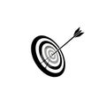 Black and white target with an arrow hitting the bullseye on a white background dartboard Royalty Free Stock Photo