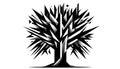 Stylized black and white tree illustration with sharp, geometric Royalty Free Stock Photo