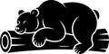 Stylized Black Bear Sleeping on a Log Vector Illustration Royalty Free Stock Photo