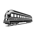 Stylized black and white vector image of a vintage passenger train car on tracks Royalty Free Stock Photo