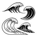 Silhouette of Ocean Wave Trio â Dynamic Curves and Cresting Motion Royalty Free Stock Photo
