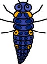 Stylized blue cartoon larva of ladybird on white background