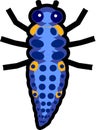 Stylized blue cartoon larva of ladybird on white background