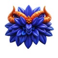 A stylized blue flower with orange horns and a central orange sphere Fantasy Royalty Free Stock Photo