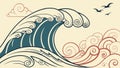 Stylized Blue Ocean Wave Art, vector design Generative AI Royalty Free Stock Photo