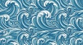 Stylized blue ocean waves pattern seamless repeat Royalty Free Stock Photo