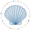 Stylized Blue Seashell Art with Decorative Circle of Pebbles and Dots Royalty Free Stock Photo