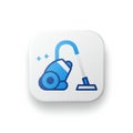 Stylized blue vacuum cleaner icon on a white square button with Royalty Free Stock Photo