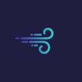 Stylized blue wind icon on a dark background. Features two swirling curves with linear Royalty Free Stock Photo