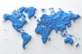 Stylized blue world map showcasing continents in 3D relief on a light background Royalty Free Stock Photo