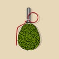 Stylized Brain hand grenade Royalty Free Stock Photo