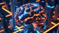 Stylized Brain with Neon Lights and Geometric Design â Futuristic Data and Tech Visualization Royalty Free Stock Photo