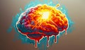 Stylized brain shaped cloud with sunburst and dripping paint, representing creative thinking, bright ideas, and brainstorming Royalty Free Stock Photo