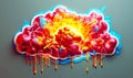 Stylized brain shaped cloud with sunburst and dripping paint, representing creative thinking, bright ideas, and brainstorming Royalty Free Stock Photo