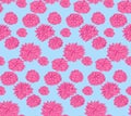 Stylized bright pink flowers peonies, dahlias, chrysanthemums seamless patterned. Vector hand drawn sketch. Abstract ditsy floral