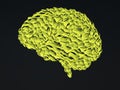 Stylized bright yellow flow abstract brain on dark BG