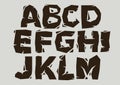 Stylized broken font and alphabet of A to M