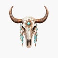 Stylized Bull Skull With Turquoise Jewels: Exotic Realism And Eye-catching Tags