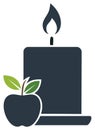 Stylized burning candle and fresh apple icon representing education, health, and wisdom Royalty Free Stock Photo