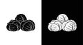 Stylized Cabbage Heads Vector Illustration - Black and White Contrast Royalty Free Stock Photo