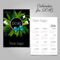 Stylized calendar 2016 with floral and bow
