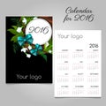 Stylized calendar 2016 with floral, space for logo