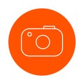 Stylized camera, monochrome round icon, flat style.