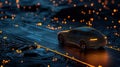 Stylized car on a glowing road with circuits symbolizing future transport and technology innovation Royalty Free Stock Photo