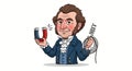 Stylized Caricature Illustration of Michael Faraday with a Magnet and Coil Royalty Free Stock Photo