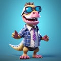 Stylized Cartoon Edmontosaurus: Playful 3d Game Character With Casual Outfit