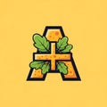 Letter A Logo with Cheese and Leaves Royalty Free Stock Photo