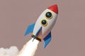 Cartoon Rocket Launching with Fiery Exhaust Against a Soft Pink Background Royalty Free Stock Photo