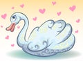 Stylized cartoon swan with hearts