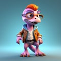Stylized Cartoon Velociraptor: 3d Game Character With Casual Outfit