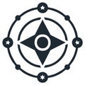 Stylized celestial compass rose icon with orbiting stars and navigation points Royalty Free Stock Photo