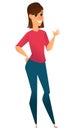 Stylized character. Modern business woman making greeting gesture and smiling.