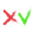 Stylized check mark icons. Red and green color. Vector illustration