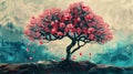 Stylized cherry blossom tree with falling petals