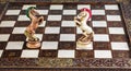 Stylized chess. Chessboard with white and black knights