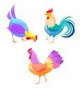 Stylized Chickens. Roosters illustration.