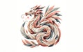 Stylized Chinese dragon with abstract batik painting design in pastel colors on white background