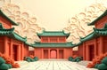 Stylized Chinese Temple Courtyard Royalty Free Stock Photo