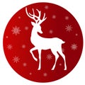 Stylized Christmas deer decorated with snowflakes isolated on red background in circle shapeArt & Illustration