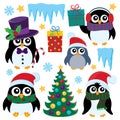 Stylized Christmas penguins set 1 Royalty Free Stock Photo