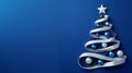 Stylized Christmas Tree with Blue Ornaments and Silver Ribbon on Deep Blue Background Royalty Free Stock Photo