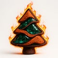 Christmas Tree Made of Clay and Fire flames burning Royalty Free Stock Photo
